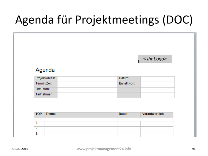 agenda for meetings