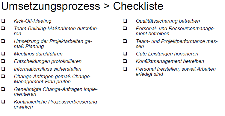 Umsetzungsprozess Checkliste