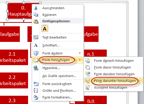 Elemente in Projektstrukturplan einfügen